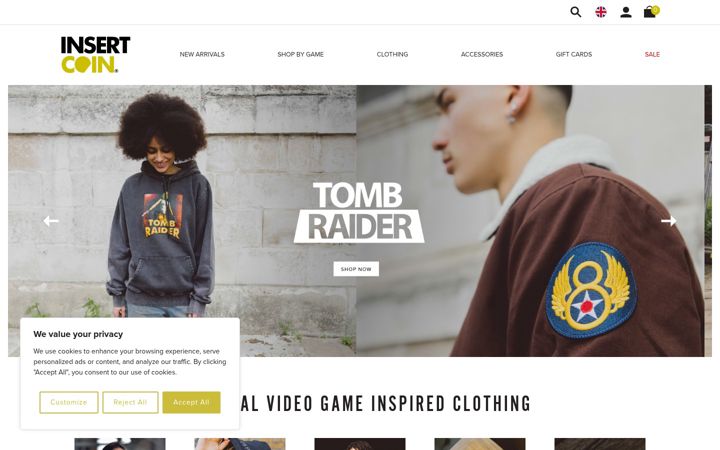 Screenshot of insertcoinclothing.com