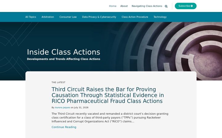 Screenshot of insideclassactions.com