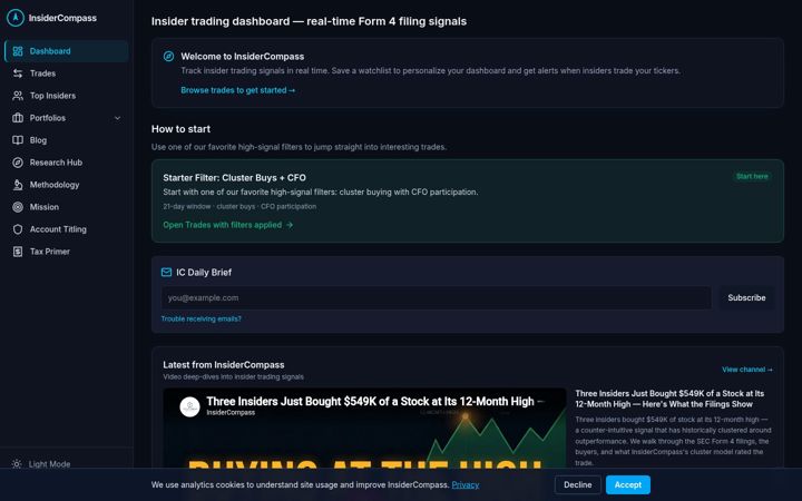 Screenshot of insidercompass.com