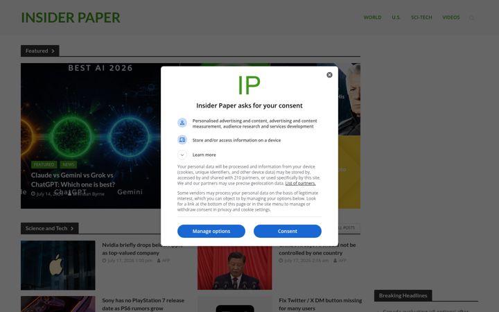 Ekrano kopija insiderpaper.com