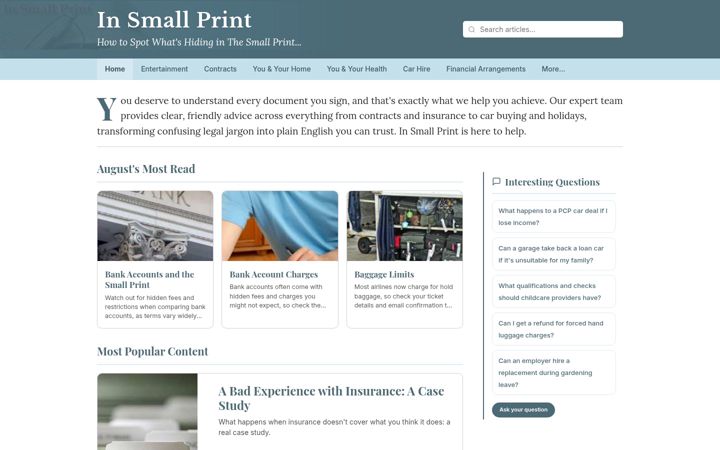 Screenshot of insmallprint.co.uk