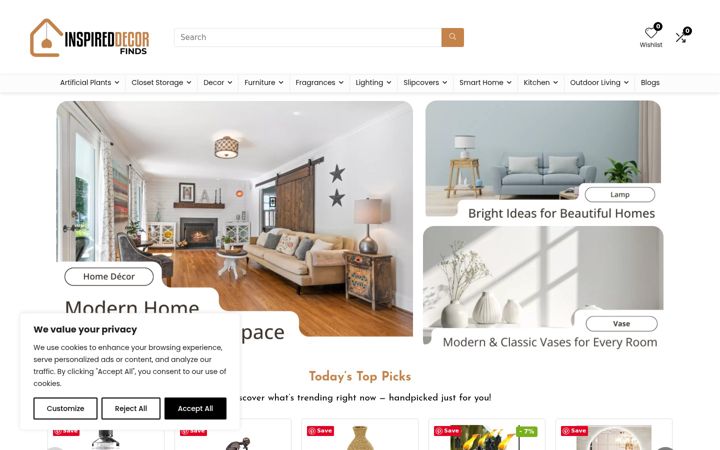 Screenshot of inspireddecorfinds.com