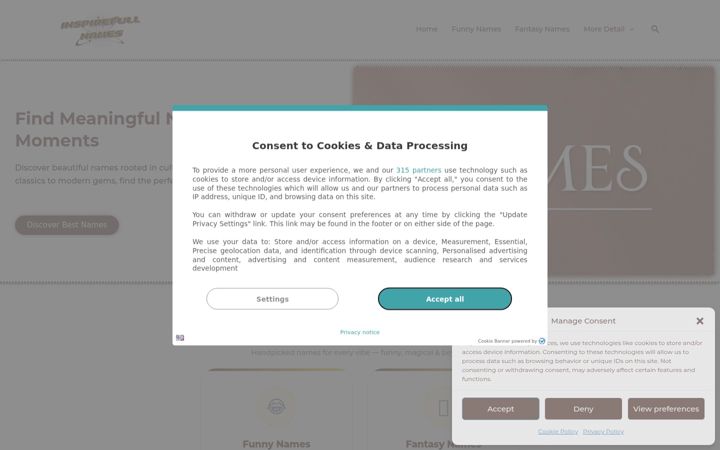 Screenshot of inspirefullnames.com