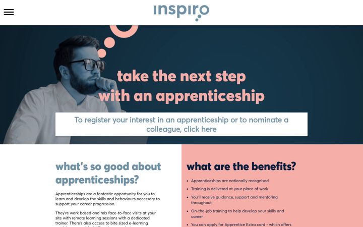 Screenshot of inspiro-apprenticeships.co.uk