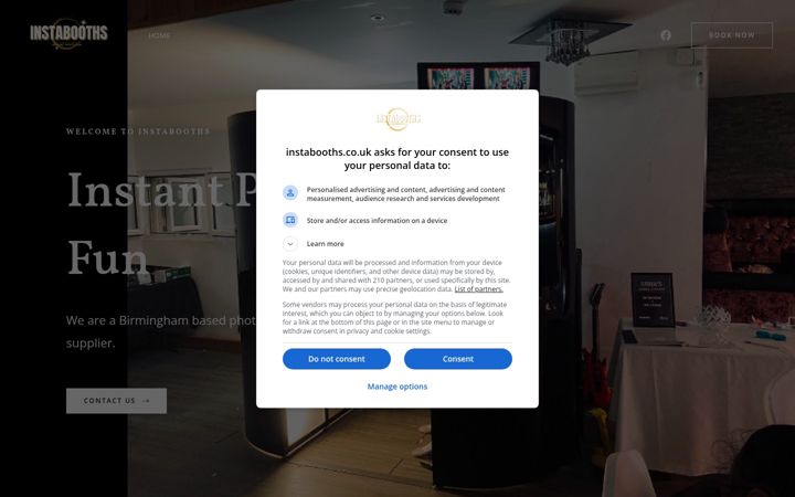 Screenshot of instabooths.co.uk