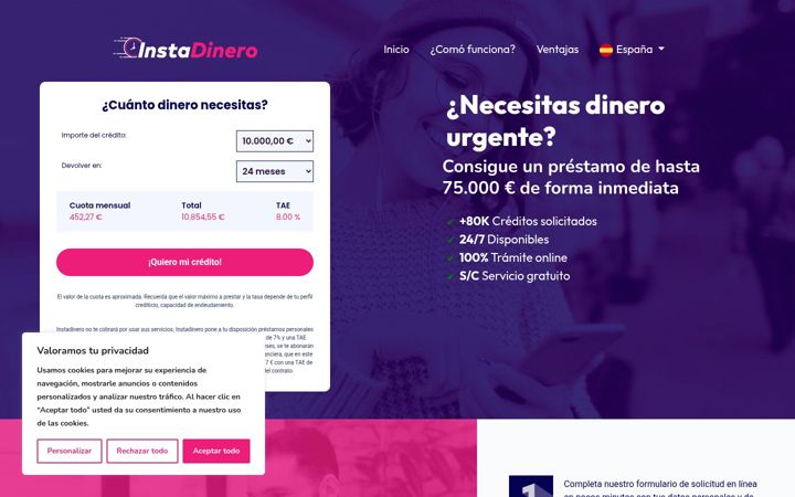 Screenshot of instadinero.com