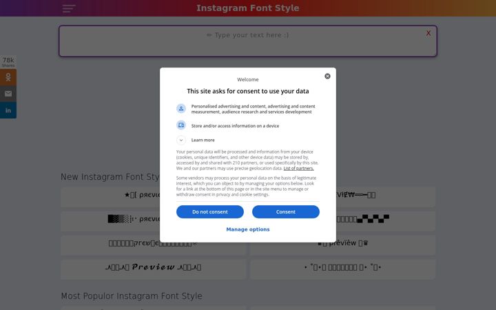Screenshot of instagramfontstyle.com