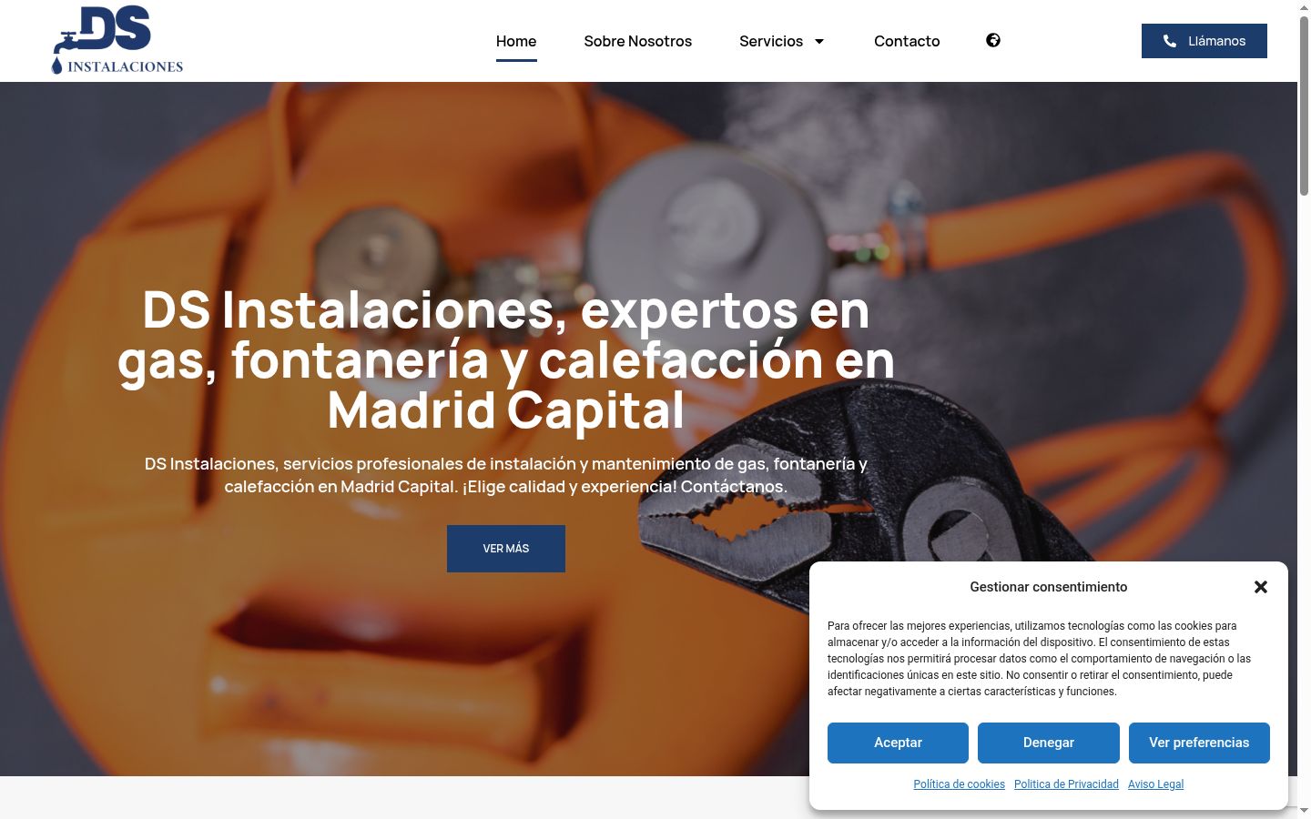 Captura de pantalla del banner de consentimiento mostrado antes de cualquier interacción