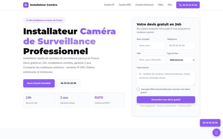 Captură de ecran a installateurcameradesurveillance.fr