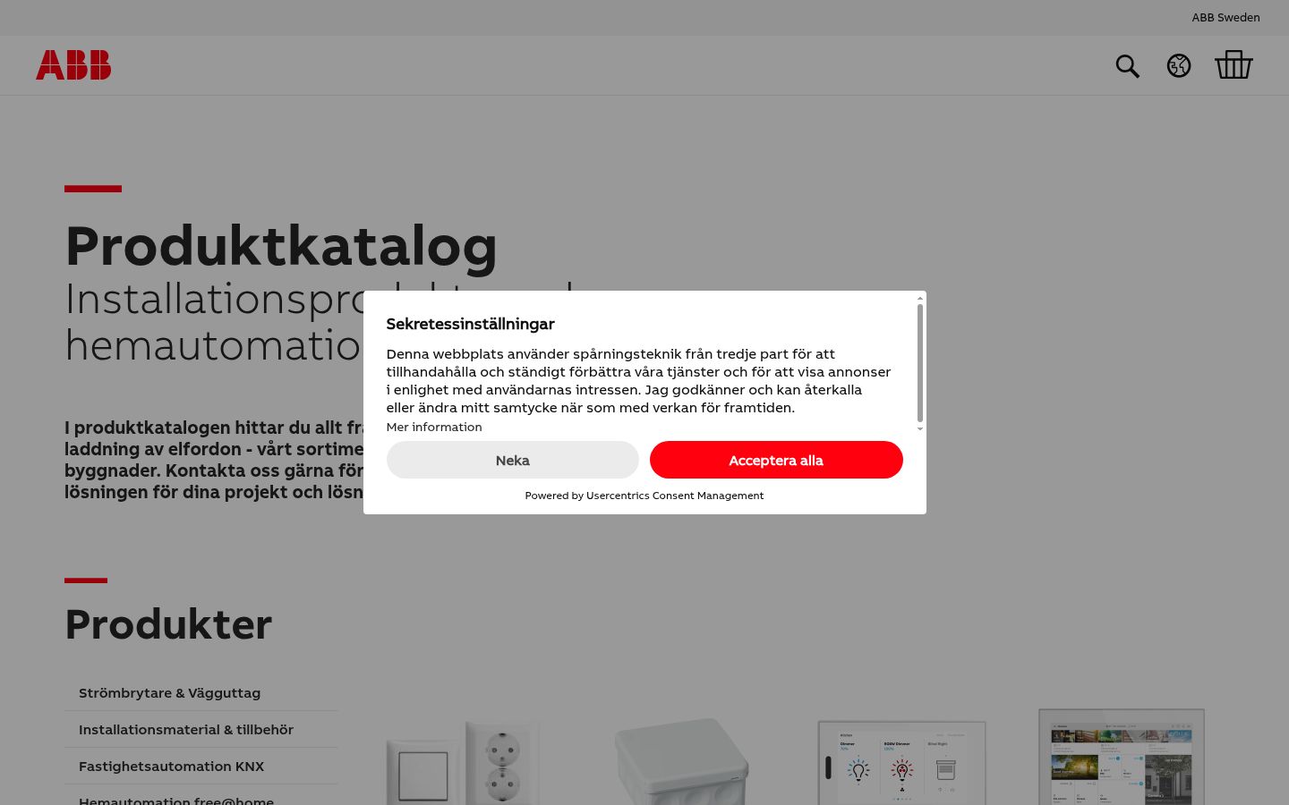 Skärmbild av samtyckesbannern som visades före någon interaktion