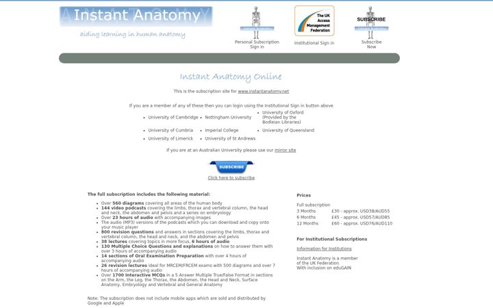 Screenshot of instantanatomy.co.uk