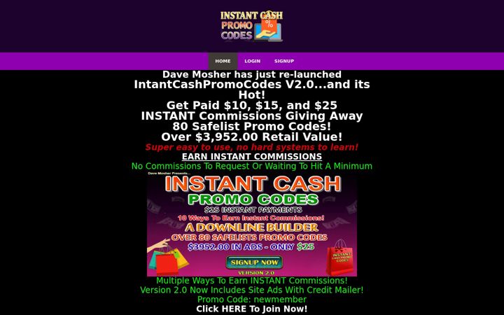 Screenshot of instantcashpromocodes.com