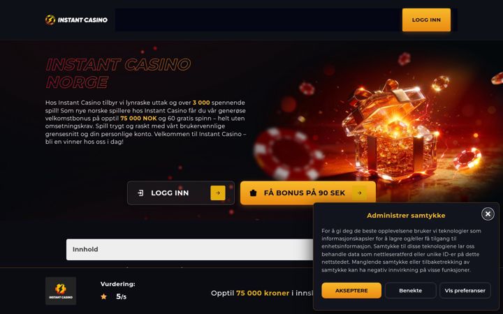 Screenshot of instantcasinonorway.com