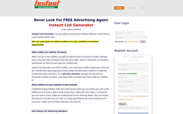 Screenshot of instantlistgenerator.com