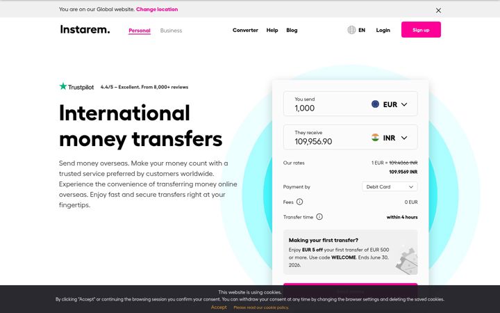 Screenshot of instarem.com