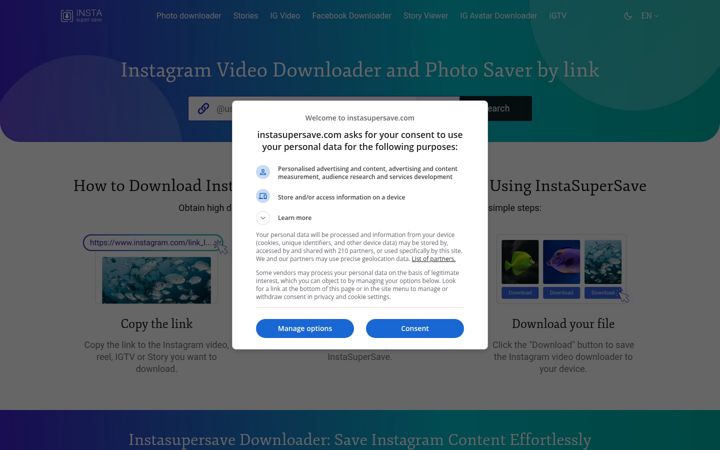 Screenshot of instasupersave.com