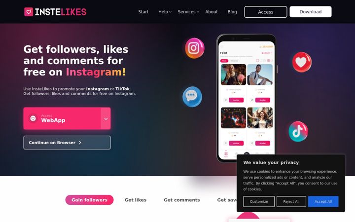 Screenshot of instelikes.com