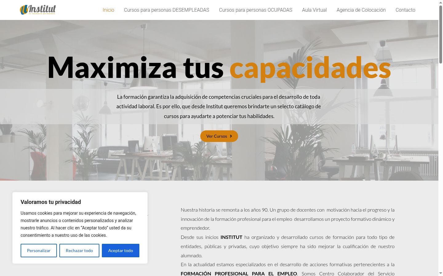 Captura de ecrã do banner de consentimento apresentado antes de qualquer interação