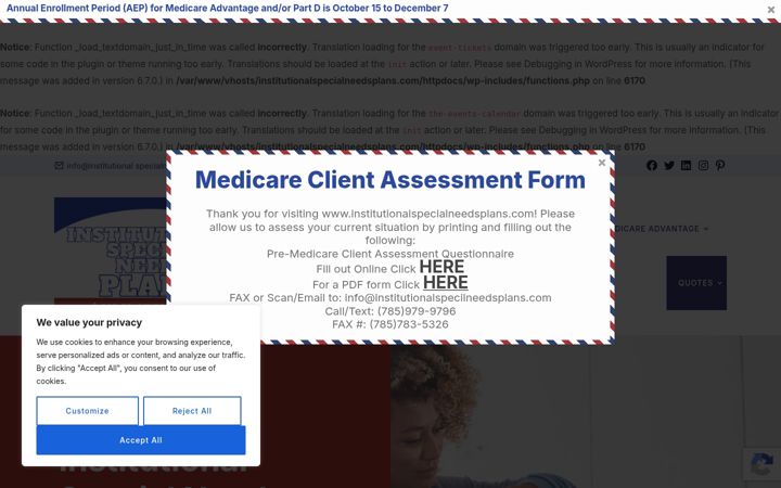 Screenshot of institutionalspecialneedsplans.com
