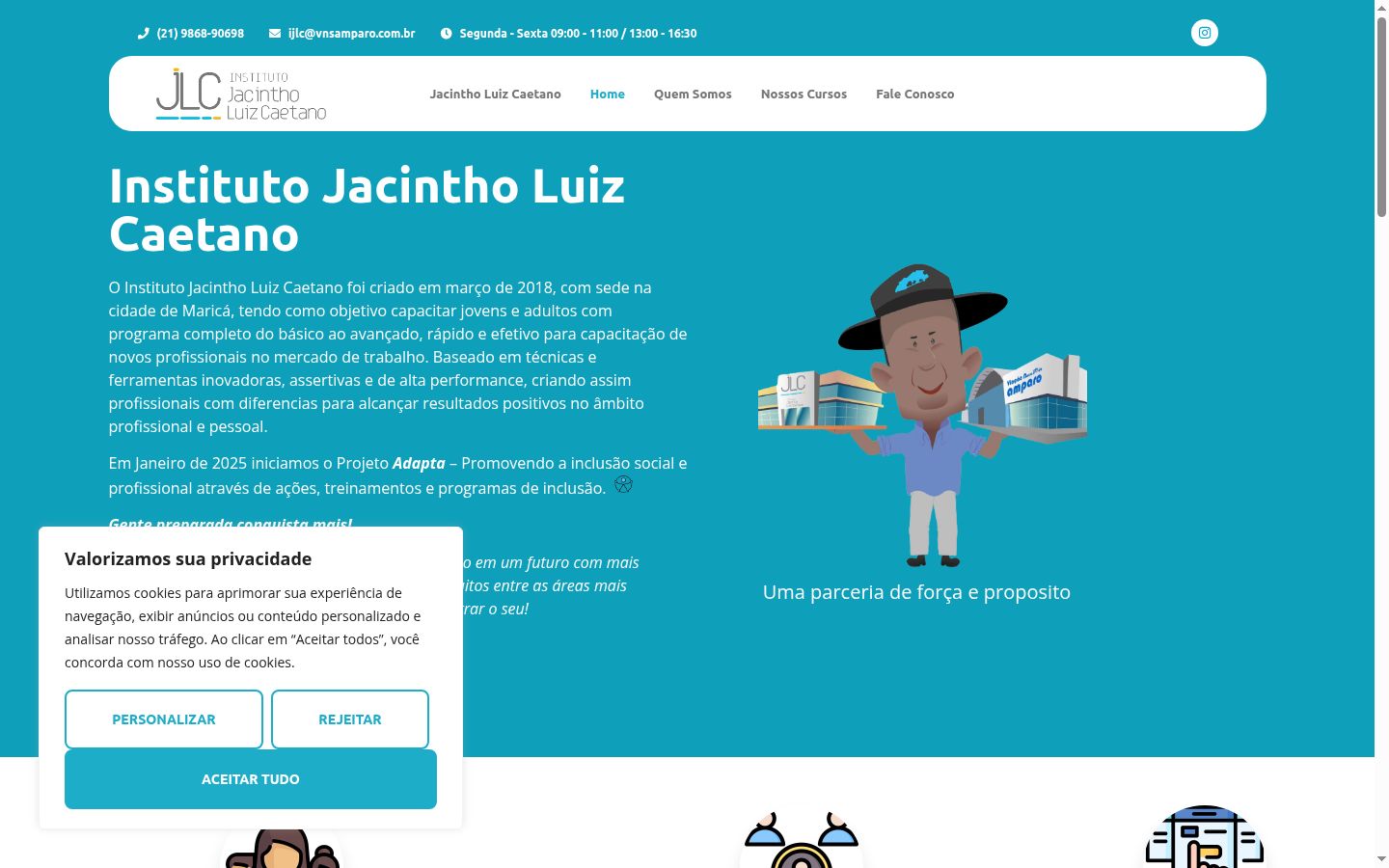 Captura de ecrã do banner de consentimento apresentado antes de qualquer interação