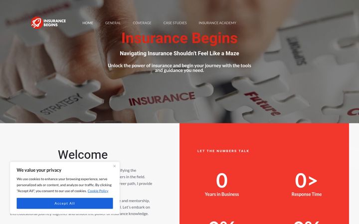 Screenshot of insurancebegins.com