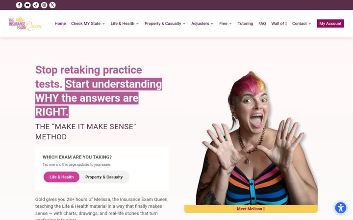 Screenshot of insuranceexamqueen.com