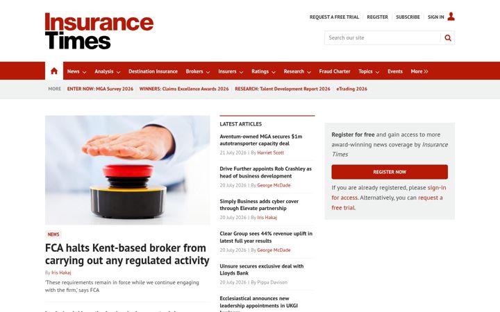 Captura de ecrã de insurancetimes.co.uk