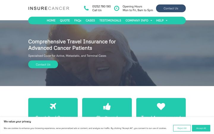 Screenshot of insurecancer.com