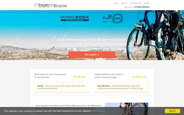 Screenshot of insuremybicycle.co.uk
