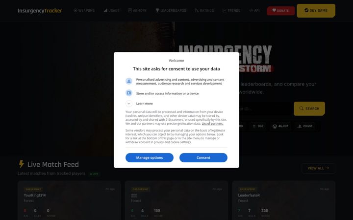 Screenshot stránky insurgencytracker.com
