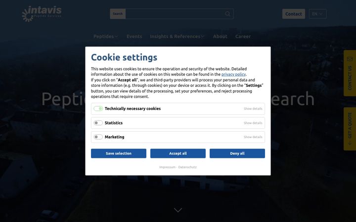 Screenshot of intavispeptides.com