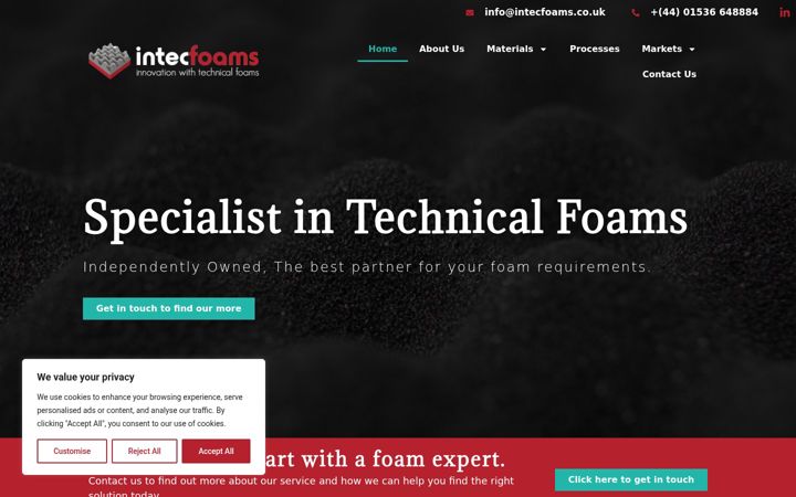 Screenshot van intecfoams.co.uk