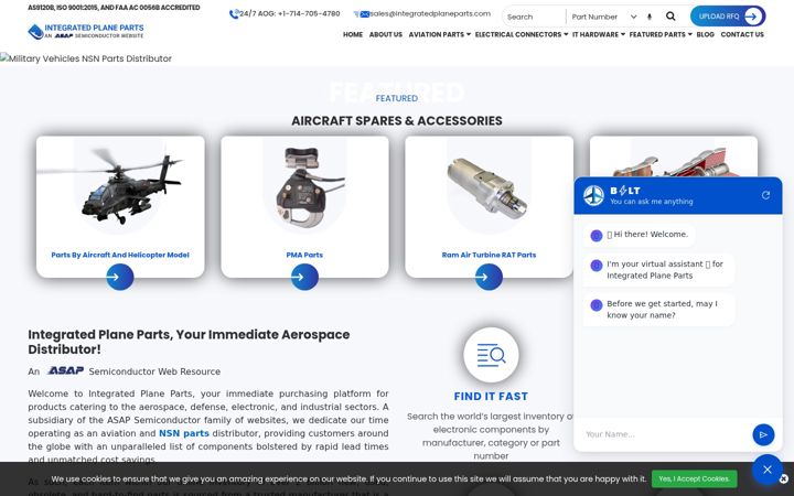 Screenshot di integratedplaneparts.com