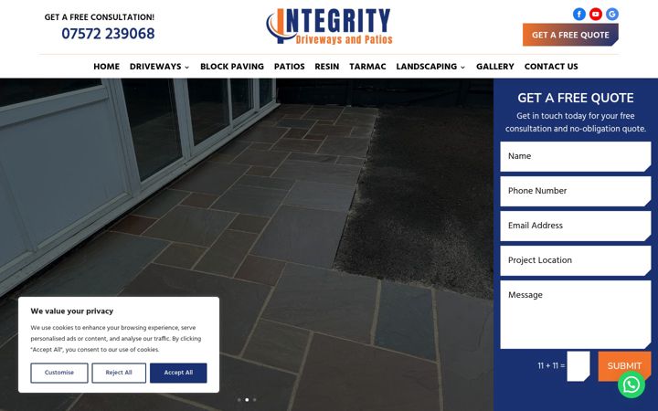 Screenshot of integritydrivewaysandpatios.co.uk