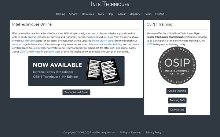 Screenshot of inteltechniques.com