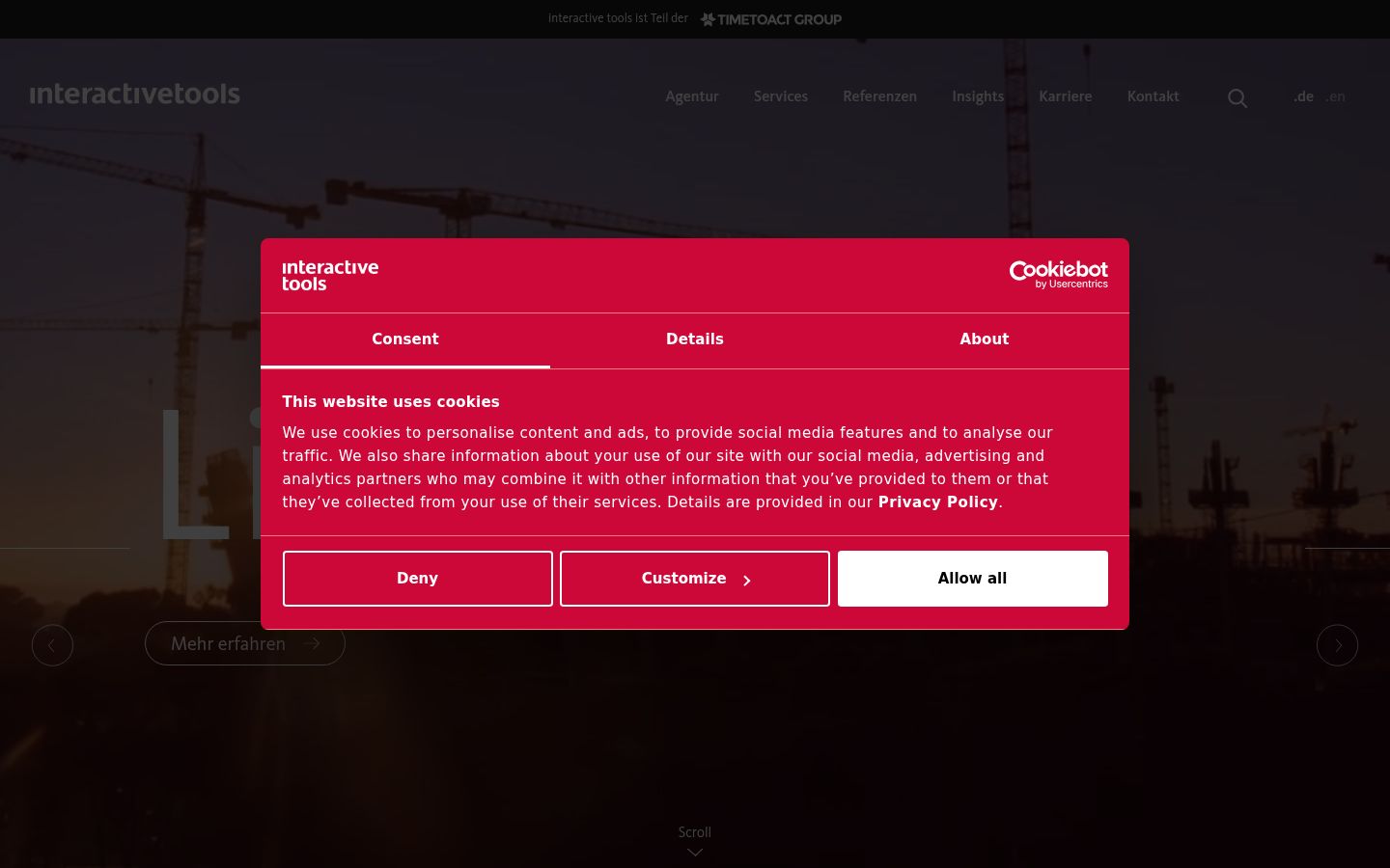 Screenshot of the consent banner shown before any interaction