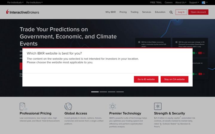 Screenshot of interactivebrokers.ca