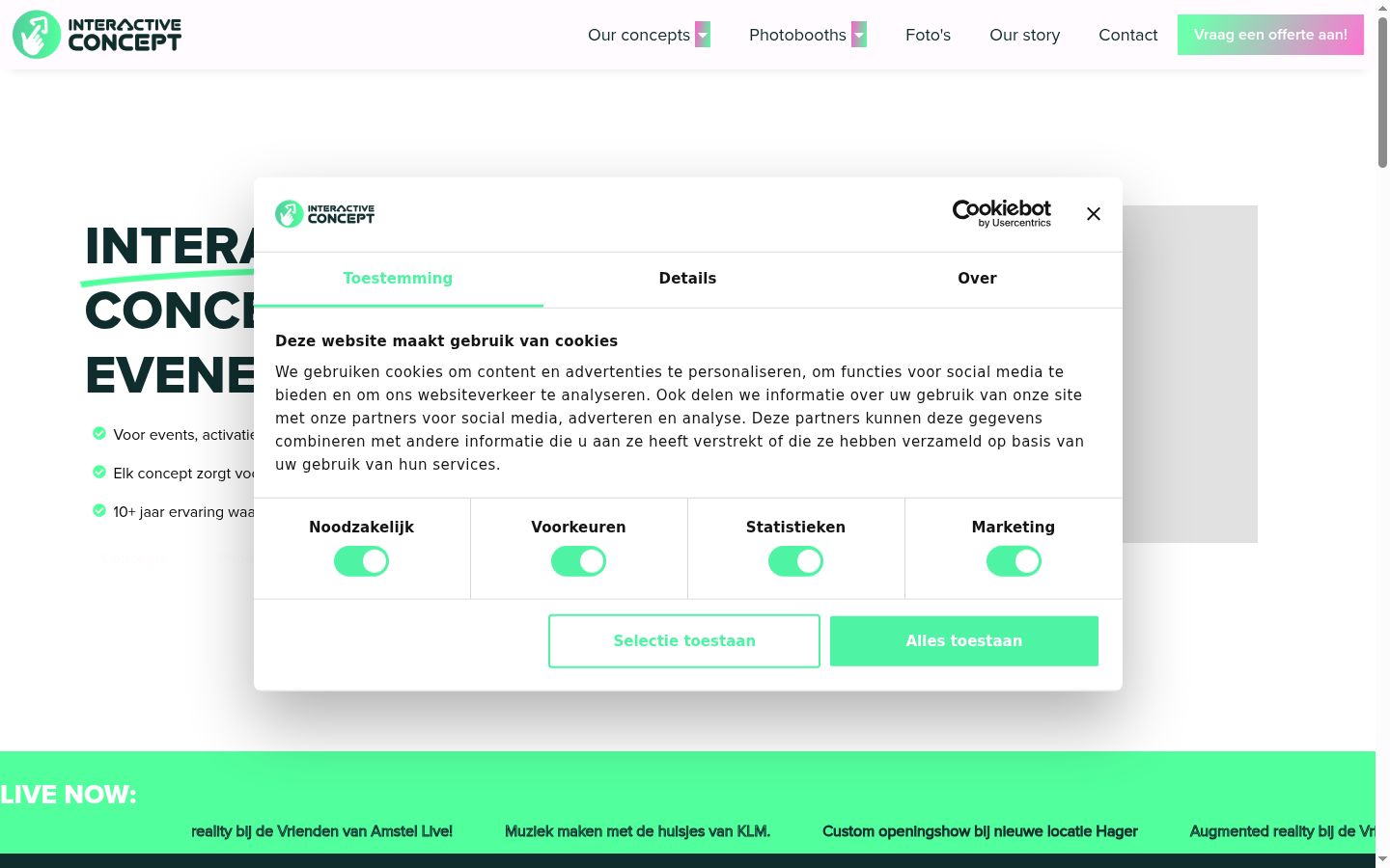 Screenshot des Einwilligungsbanners vor jeglicher Interaktion