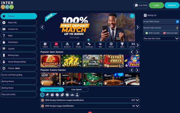 Screenshot di interbet.co.za