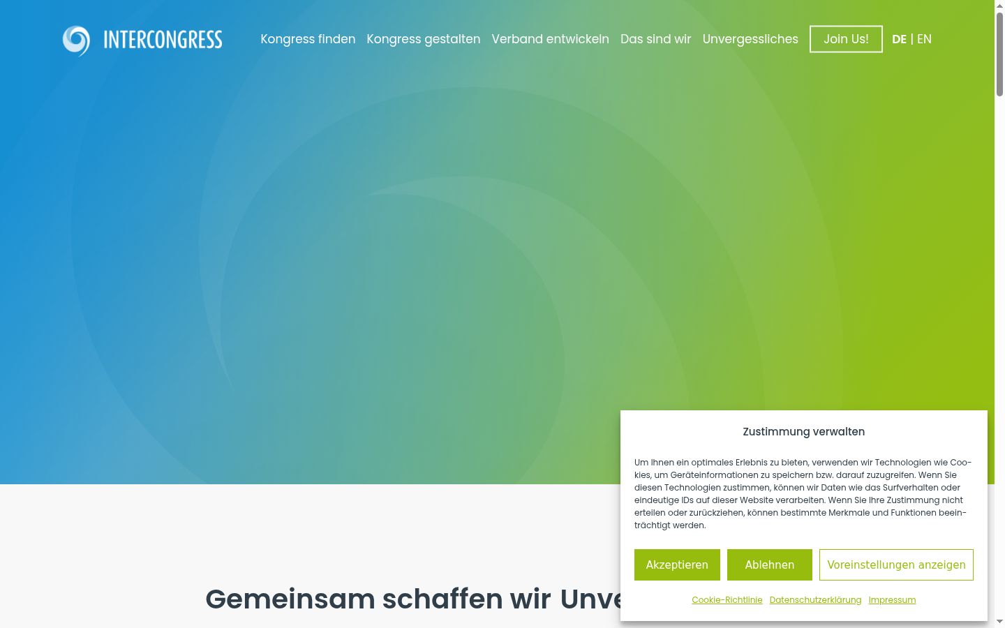 Screenshot des Einwilligungsbanners vor jeglicher Interaktion