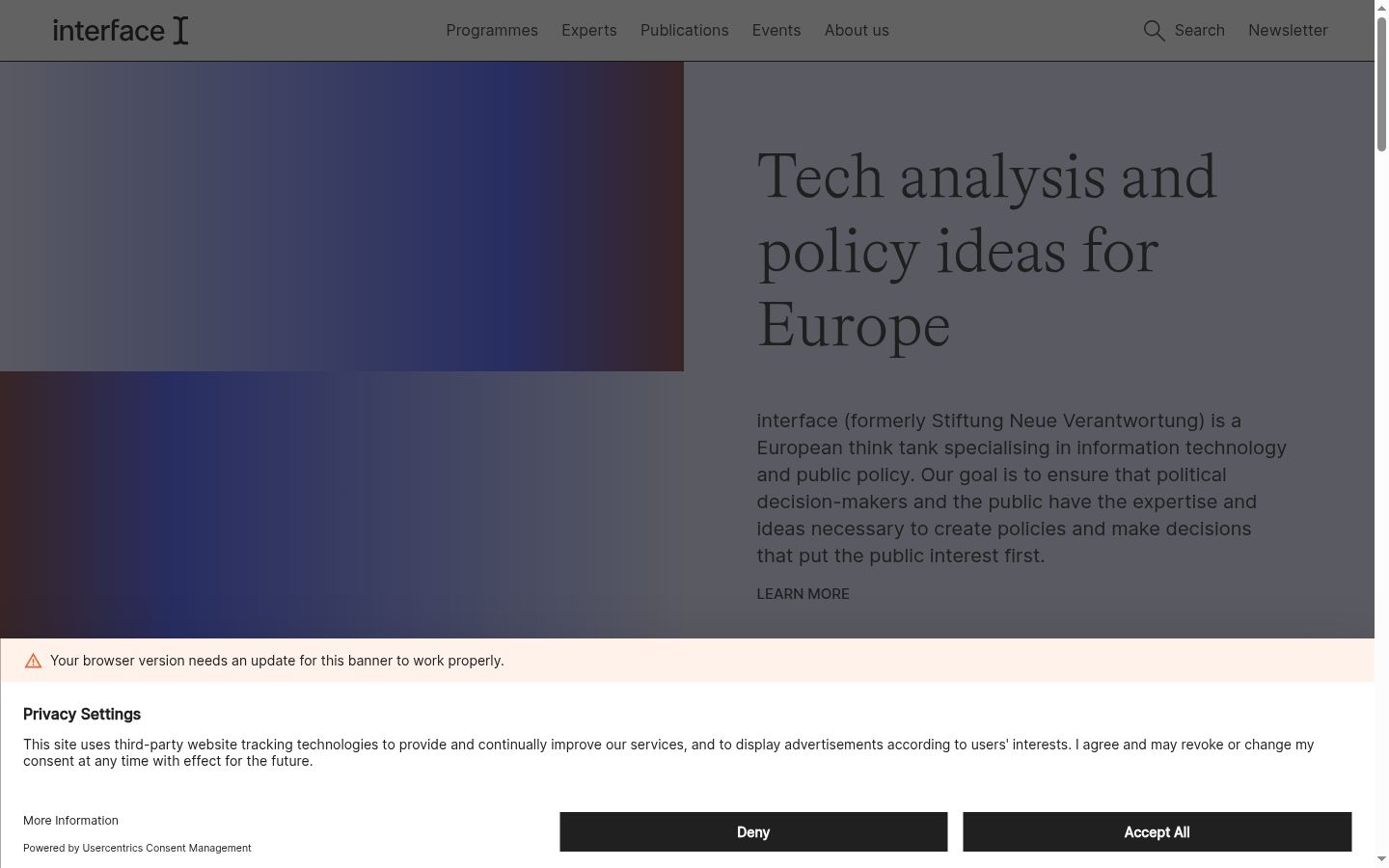 Screenshot del banner di consenso mostrato prima di qualsiasi interazione