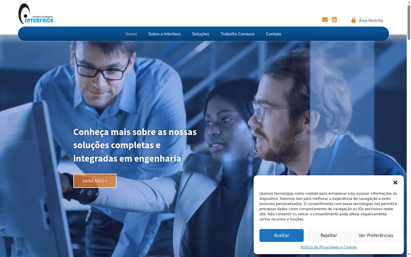 Captura de ecrã do banner de consentimento apresentado antes de qualquer interação