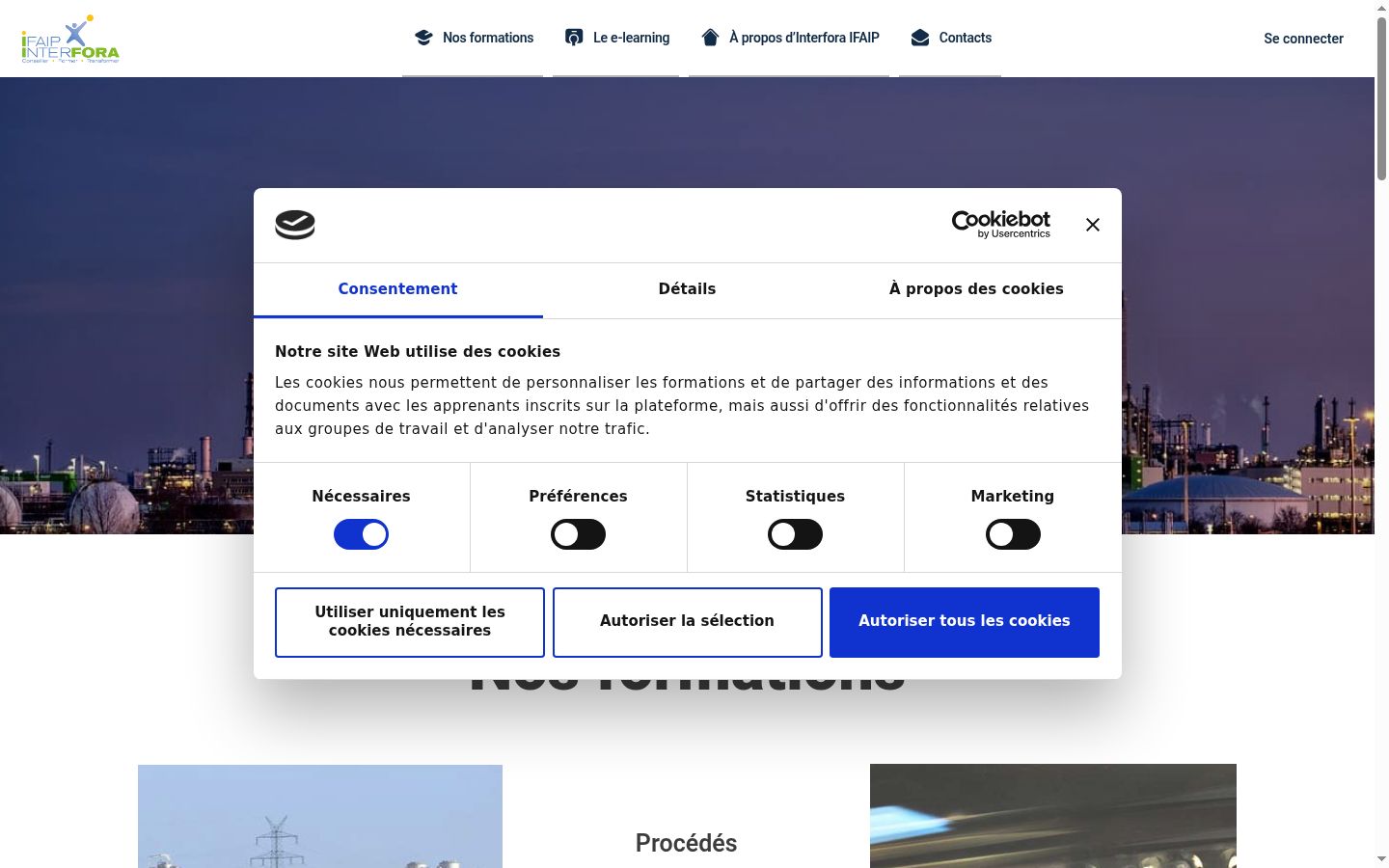 Captura de pantalla del banner de consentimiento mostrado antes de cualquier interacción