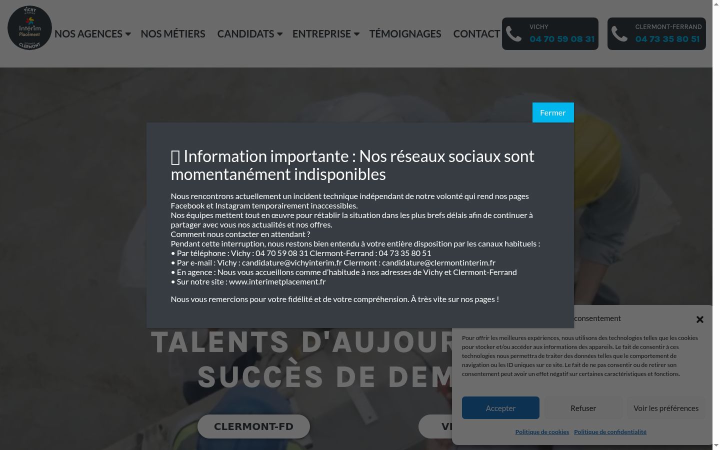 Captura de pantalla del banner de consentimiento mostrado antes de cualquier interacción