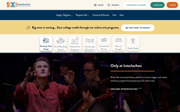 Screenshot of interlochen.org