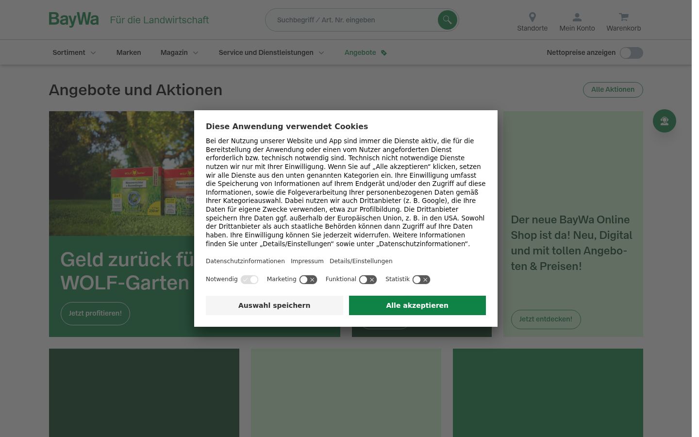 Screenshot des Einwilligungsbanners vor jeglicher Interaktion