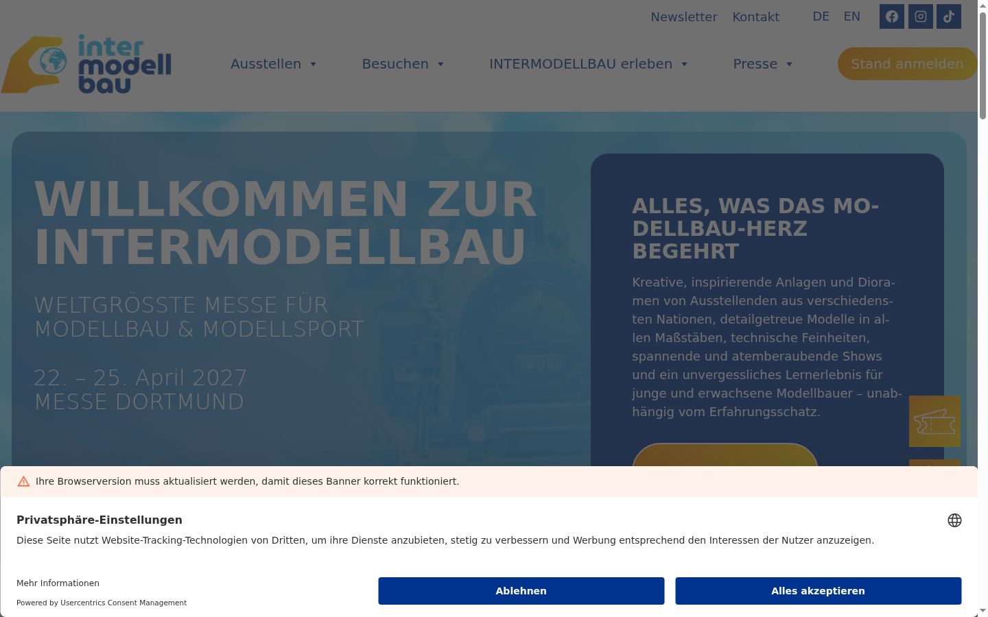 Screenshot des Einwilligungsbanners vor jeglicher Interaktion
