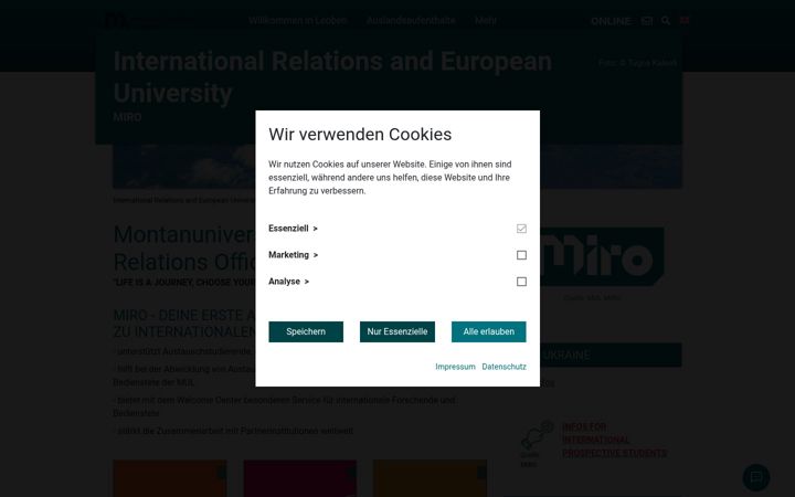 Screenshot of international.unileoben.ac.at