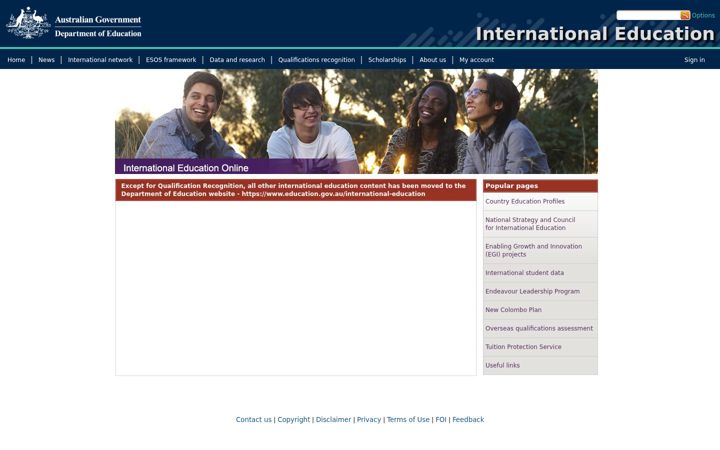 Screenshot stránky internationaleducation.gov.au