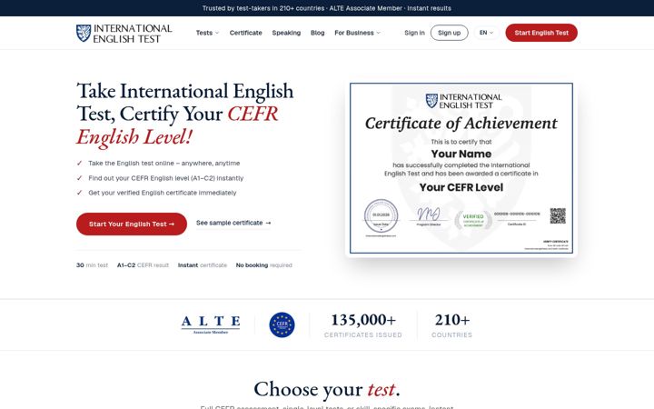 Screenshot von internationalenglishtest.com